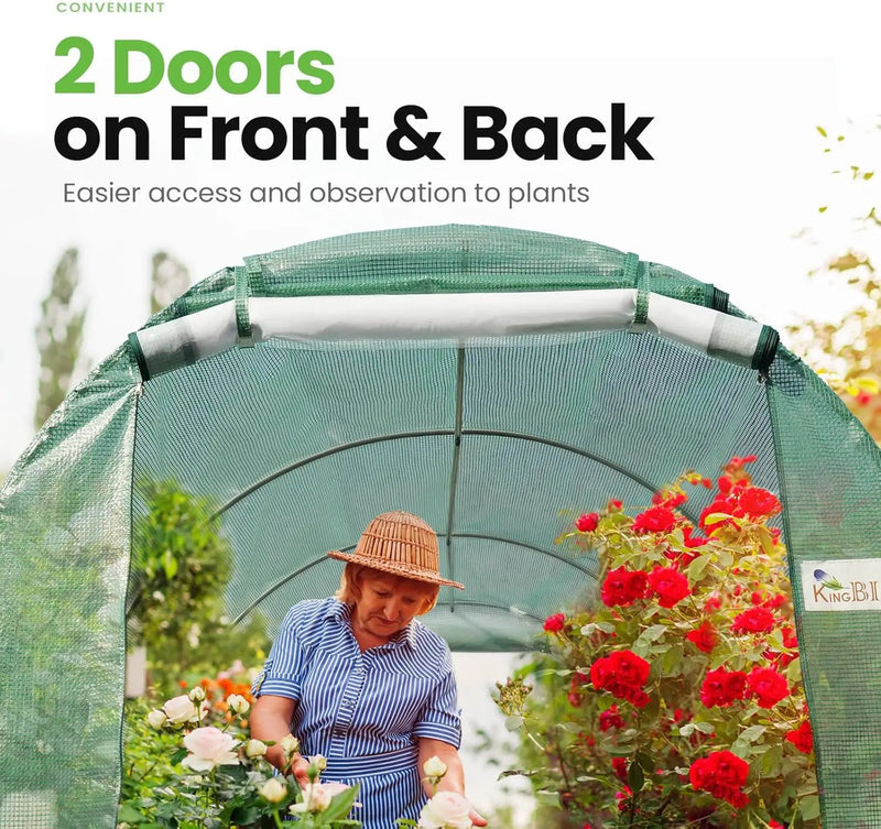 KING BIRD Premium 10x6.6x6.6FT Greenhouse for Outdoors, Large Walk-in Heavy Duty Galvanized Steel Frame, Mesh Door Screen Window Upgraded Zipper Tunnel Hoop for Garden Plant Winter, Green by GreenHaven Gardens