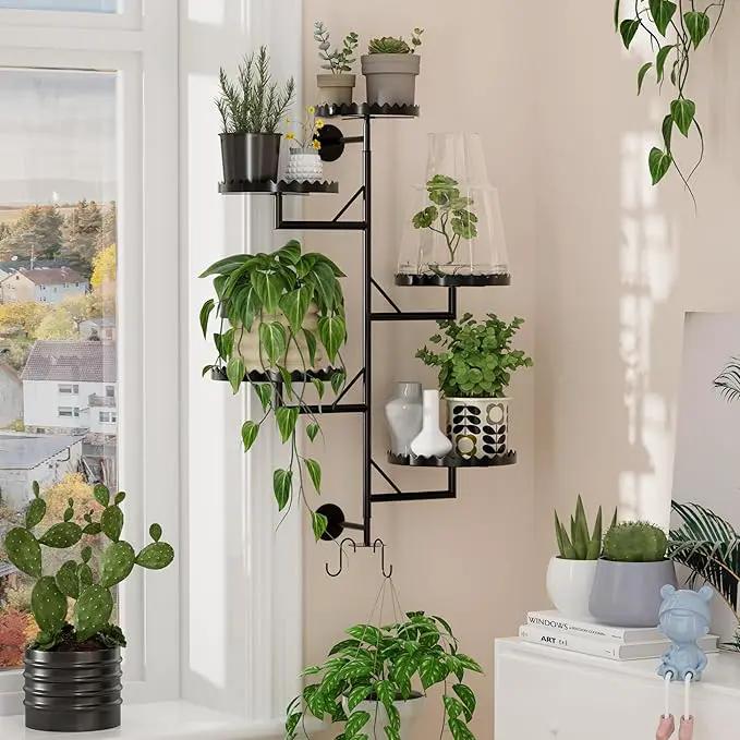 Rotating Window Plant Shelves indoor 5-tier Metal Plant Stand, Wall Plant holder for Multiple Plants indoors, Window Sill Gifts for Small Spaces, Stylish and Functional Indoor Plant Stand Black by GreenHaven Gardens