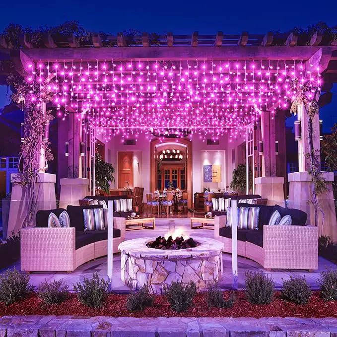 Christmas Icicle Lights Outdoor, 66Ft 640 LED Icicle Lights for Outside with 8 Modes Timers, Waterproof Plug in Twinkle String Light for House Yard Eave Patio Party Holiday Decorations, Pink by GreenHaven Gardens