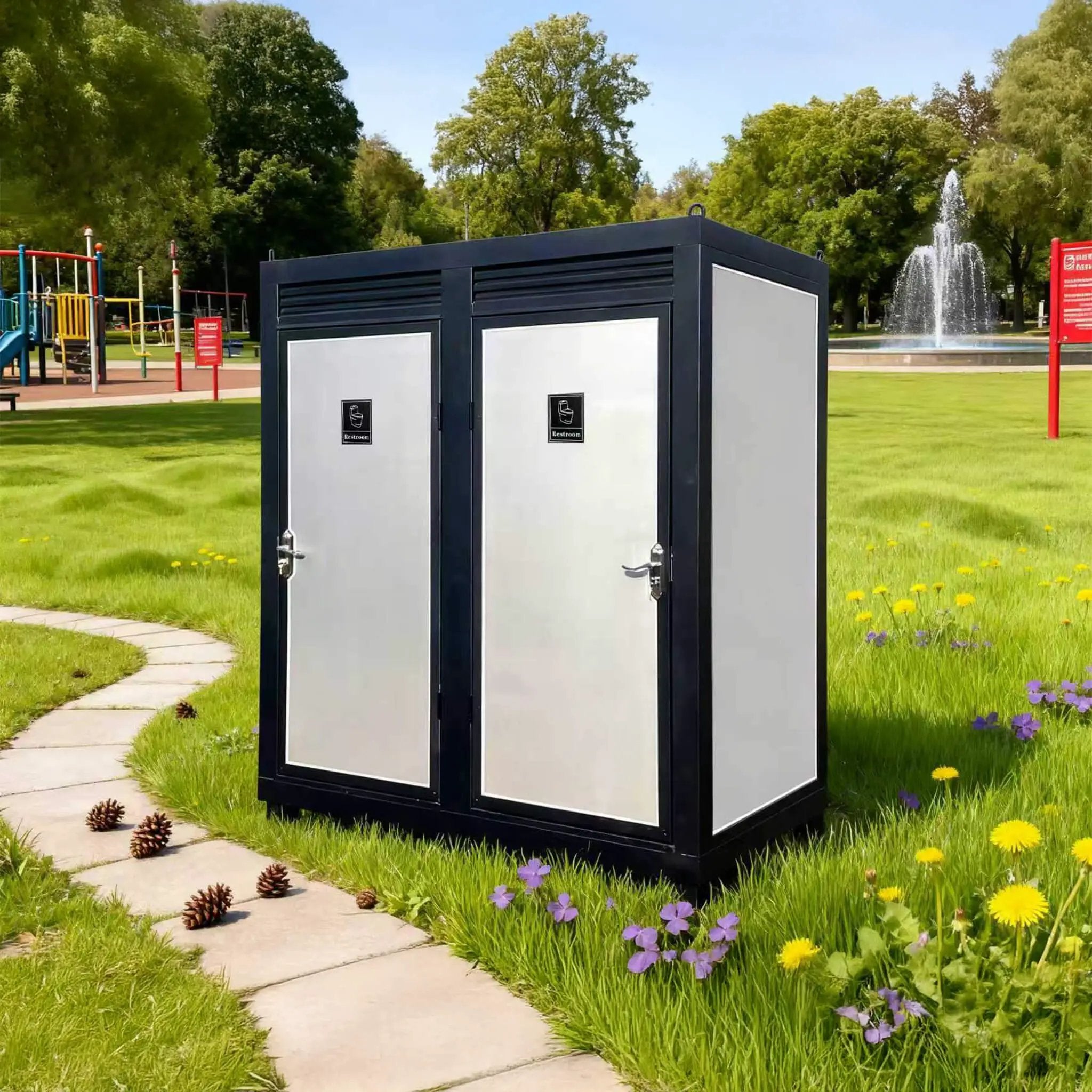 82-Inch Two-Person Portable Outdoor Toilet Cabin With Light, Sink And Fan (SAK50123) by SAKSBY WHOLESALE