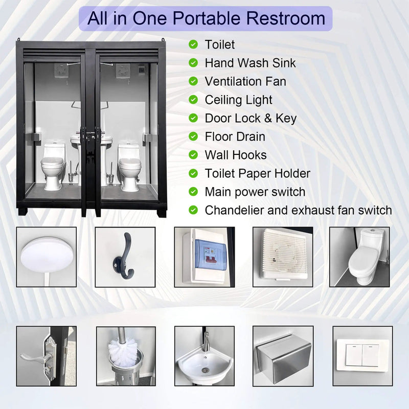 82-Inch Two-Person Portable Outdoor Toilet Cabin With Light, Sink And Fan (SAK50123) by SAKSBY WHOLESALE