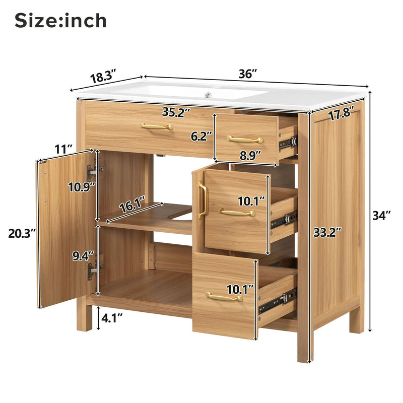 Bathroom Vanity, 2 Soft Close Doors, 3 Soft Close Drawers, Adjustable Shelf - Wood by HouseOfZazla