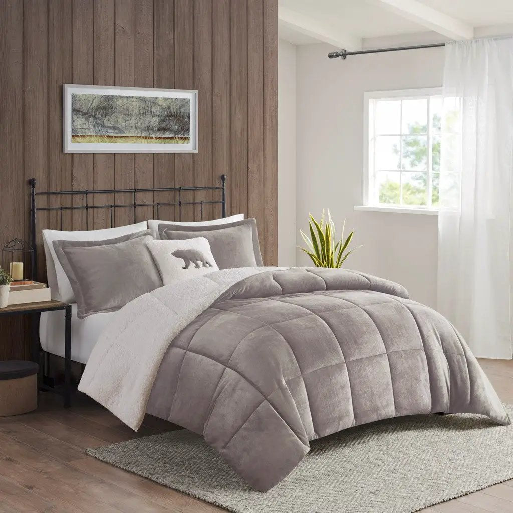 Full/Queen Plush to Sherpa Down Alternative Comforter Set by HouseOfZazla