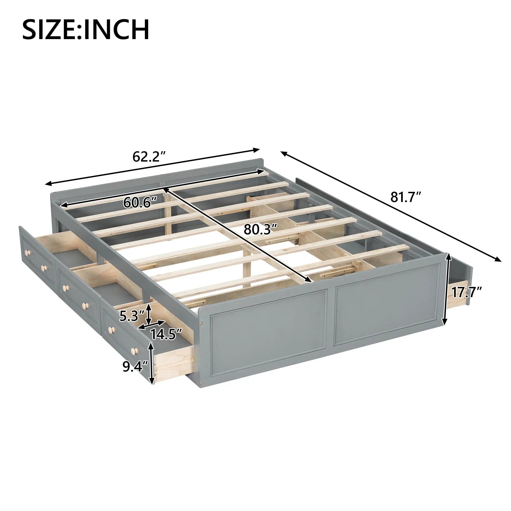 Queen Size Platform Bed Frame With 6 Drawers - Gray by Unique Piece Furniture