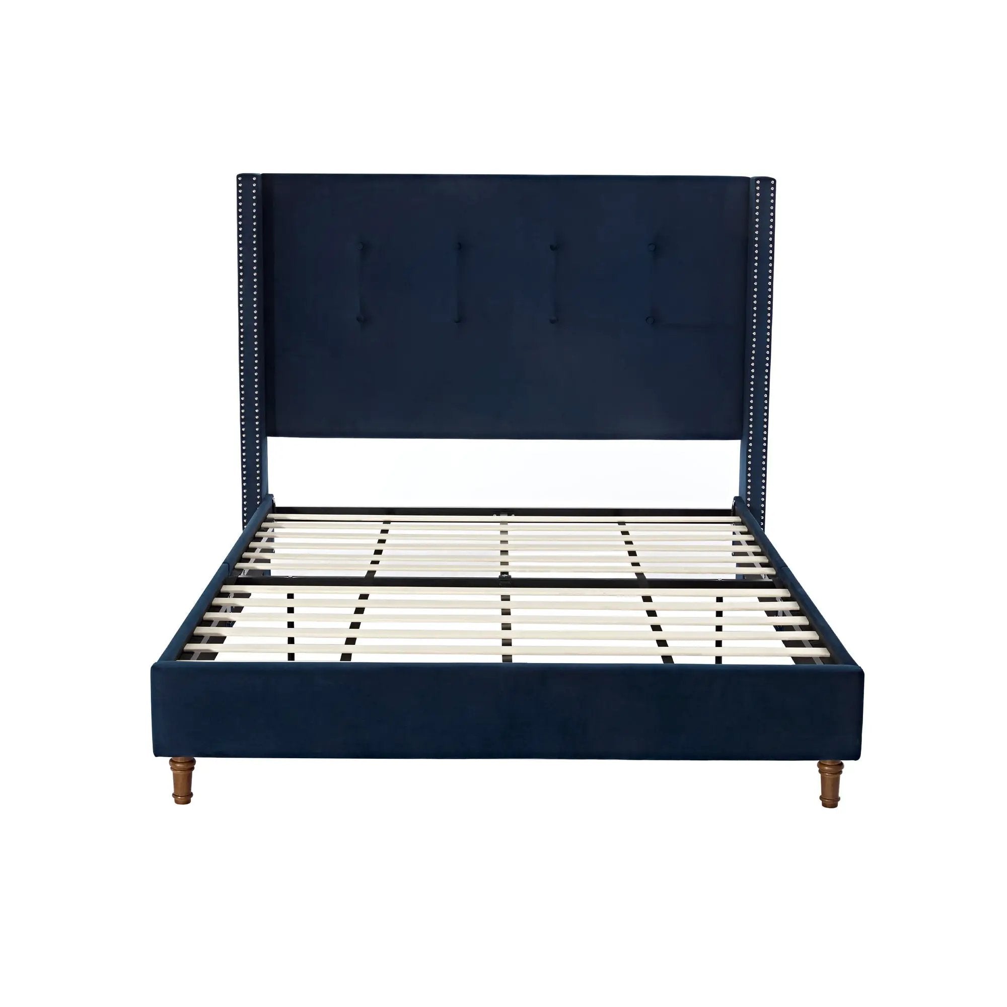 Peyton Upholstered Queen Bed with 54' High Headboard and Traditional Buttoned Tufting in Blue Velvet by BLAKHOM