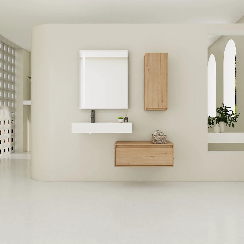 Modern Wall Mounted Bathroom Vanity With Resin Sink And Side Cabinet, Soft Close Drawer, Imitative - Imitative Oak by Unique Piece Furniture