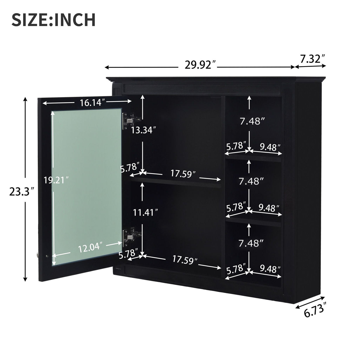 Modern Wall-Mounted Medicine Cabinet with Full-Length Mirror - Blue or Black, photo 5 of 8