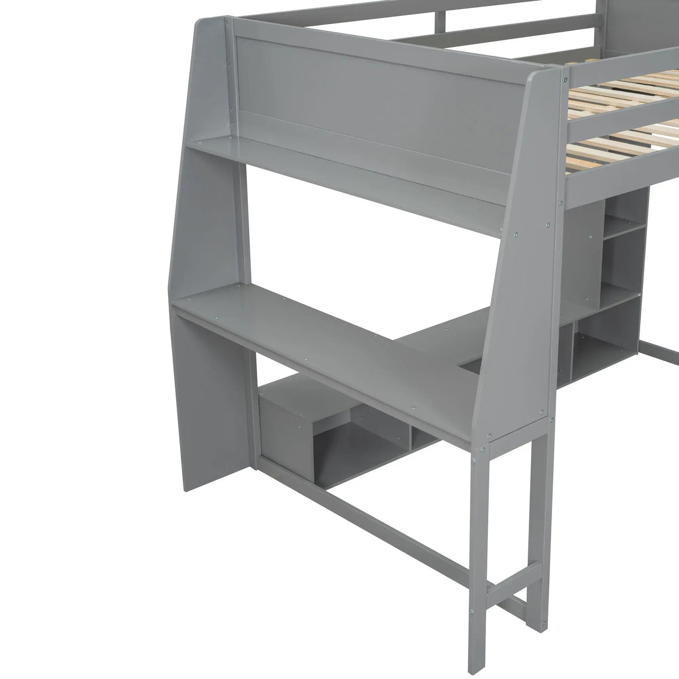 Gaming Loft Bed With Desk, Multi Storage Shelves, LED Lighting, And Hanging Clothes Rack by HouseOfZazla