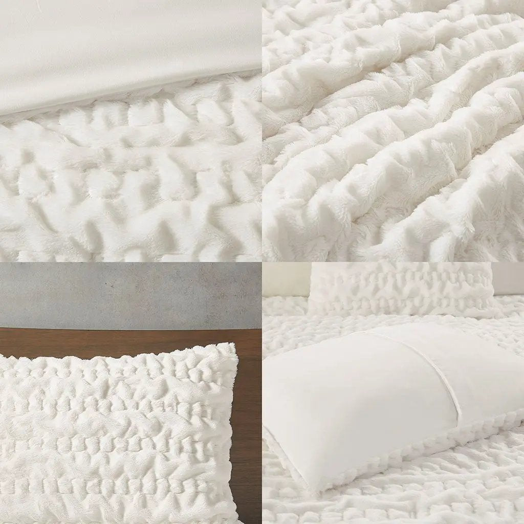 King/Cal King Ruched Fur Down Alternative Comforter Set by HouseOfZazla