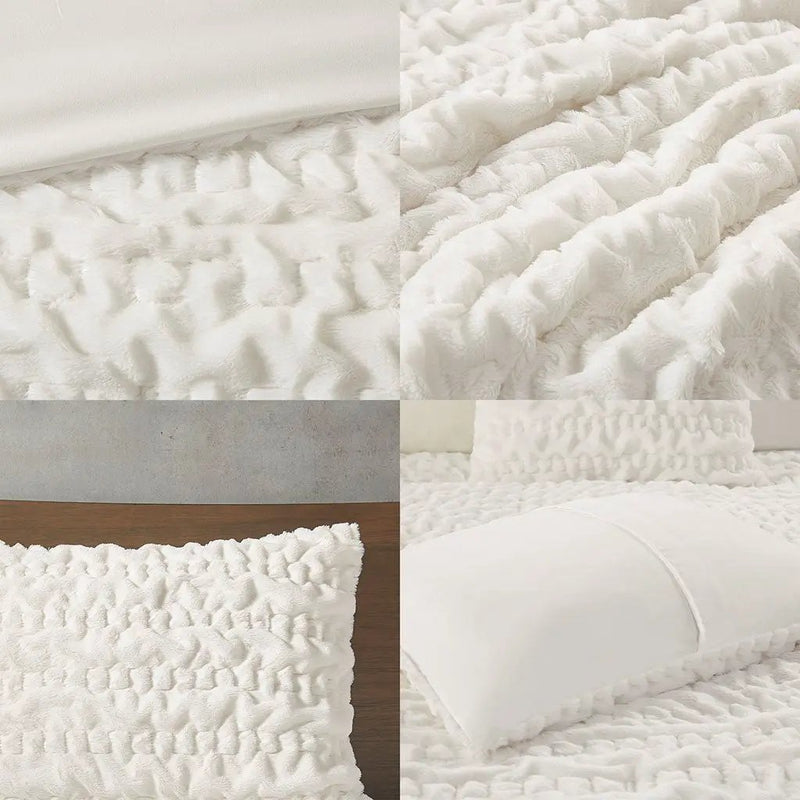 King/Cal King Ruched Fur Down Alternative Comforter Set by HouseOfZazla