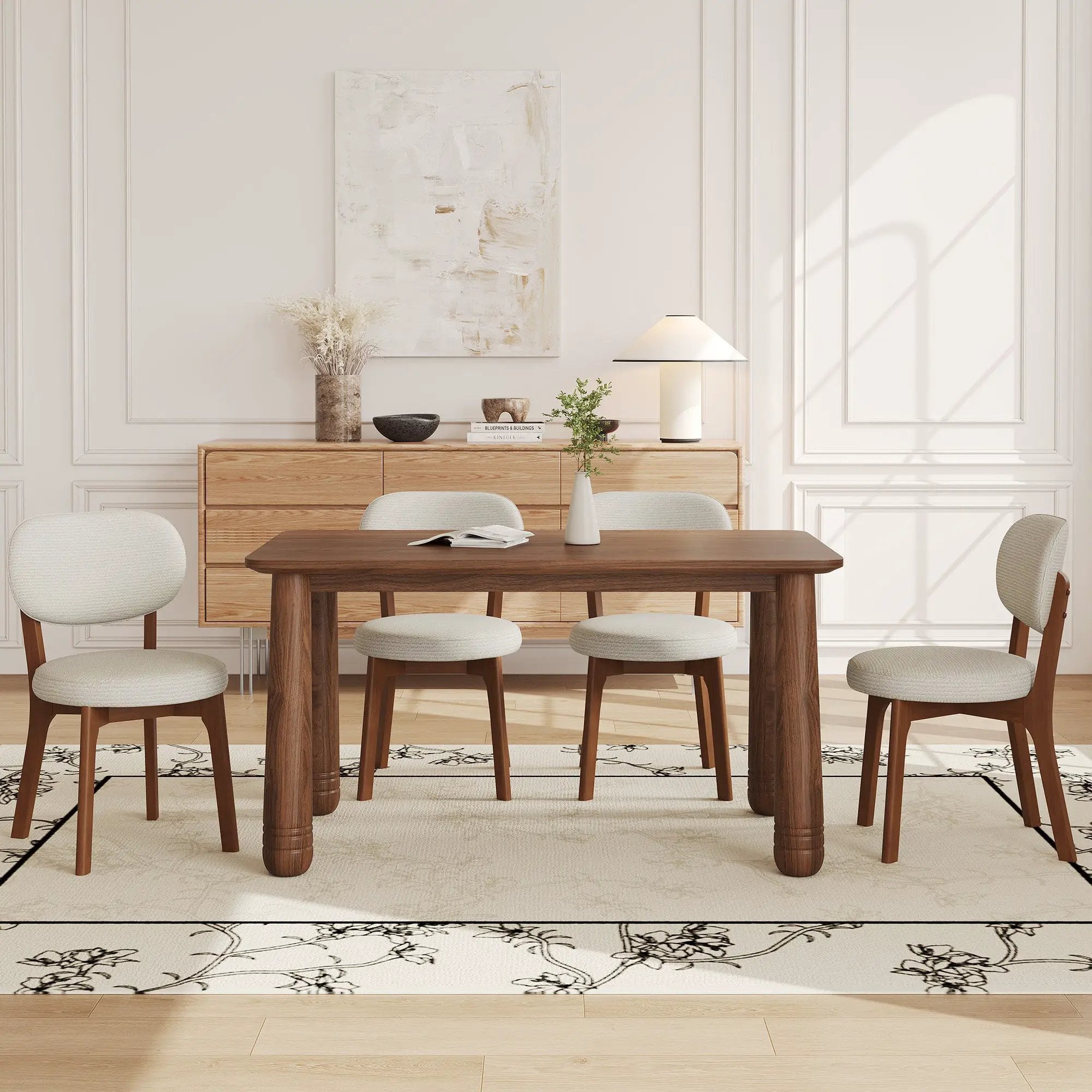 63" Solid Wood Dining Table Set with 4 Upholstered Chairs by HouseOfZazla