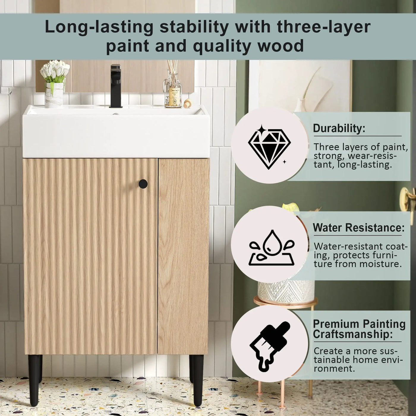Bathroom Vanity, Combo Cabinet, Bathroom Storage Cabinet, Single Ceramic Sink by Unique Piece Furniture