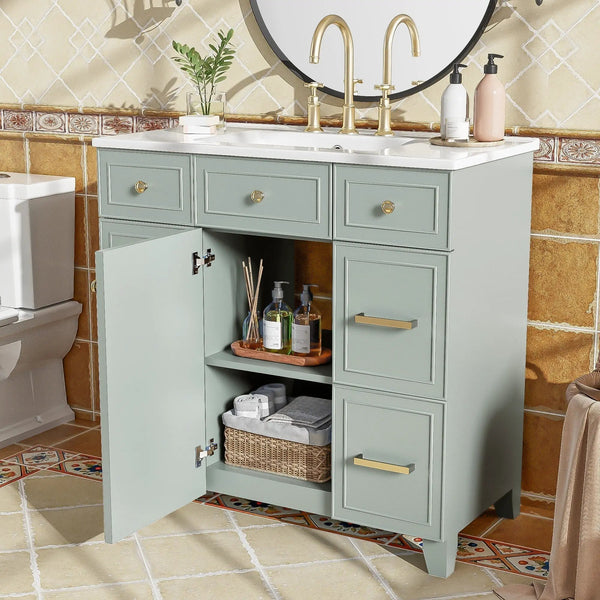 36" Green Bathroom Vanity with Ceramic Sink, photo 2 of 10