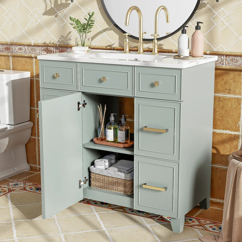 36" Green Bathroom Vanity with Ceramic Sink by HouseOfZazla