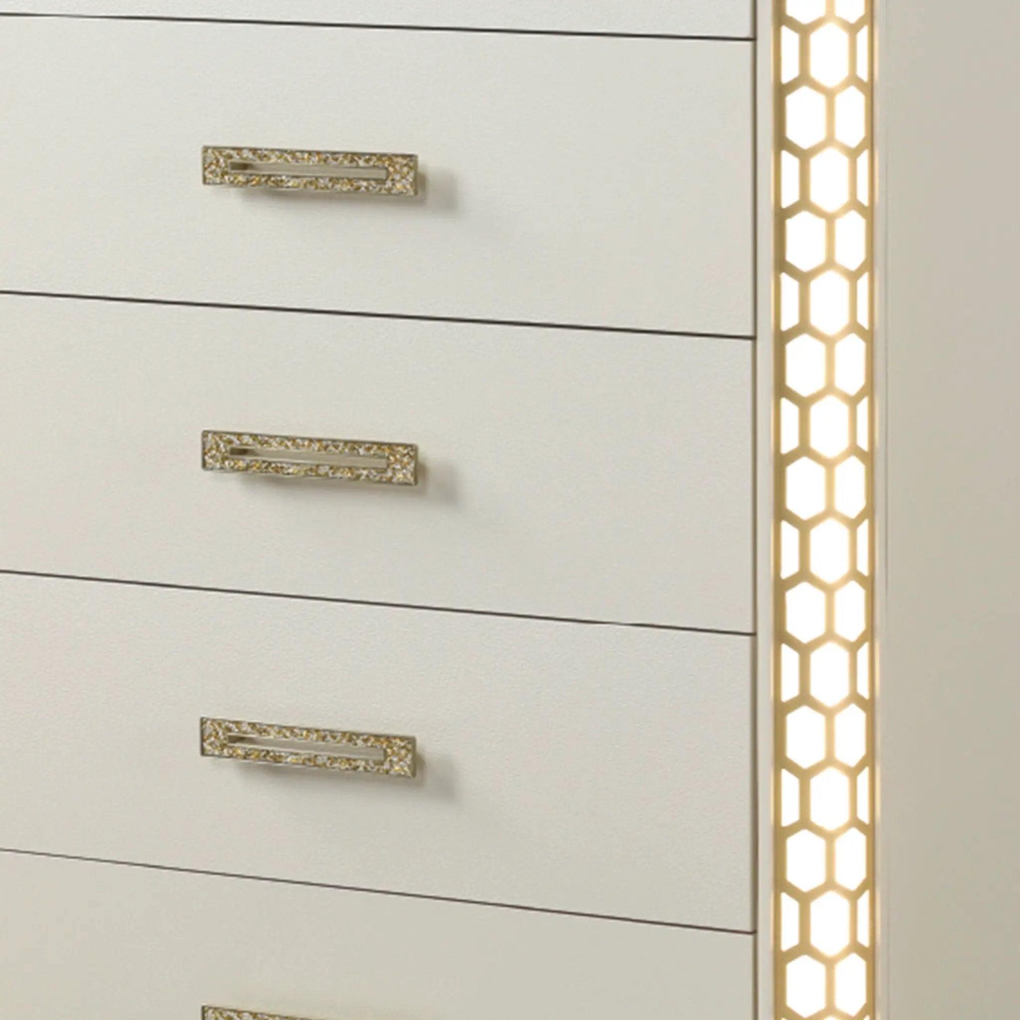 Jasmine - 5 Drawer Chest With Side LED Lightning - Beige