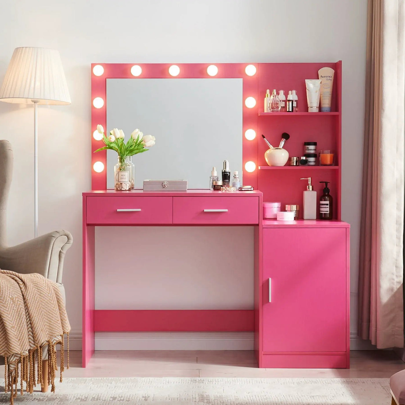 Vanity Desk With Mirror And Lights, 46.4In Dressing Table With 2 Large Drawer & Large Vertical Organizer, 3 Level Dresser & 3 Lighting Modes Adjustable Brightness, Suitable For Bedroom by HouseOfZazla