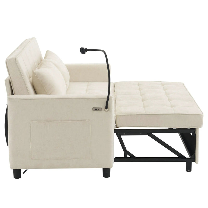 Pull-Out Sleeper Sofa With Reversible Backrest Cushion, Side Pockets, 2 USB Ports And A Phone Holder For Living Room by HouseOfZazla