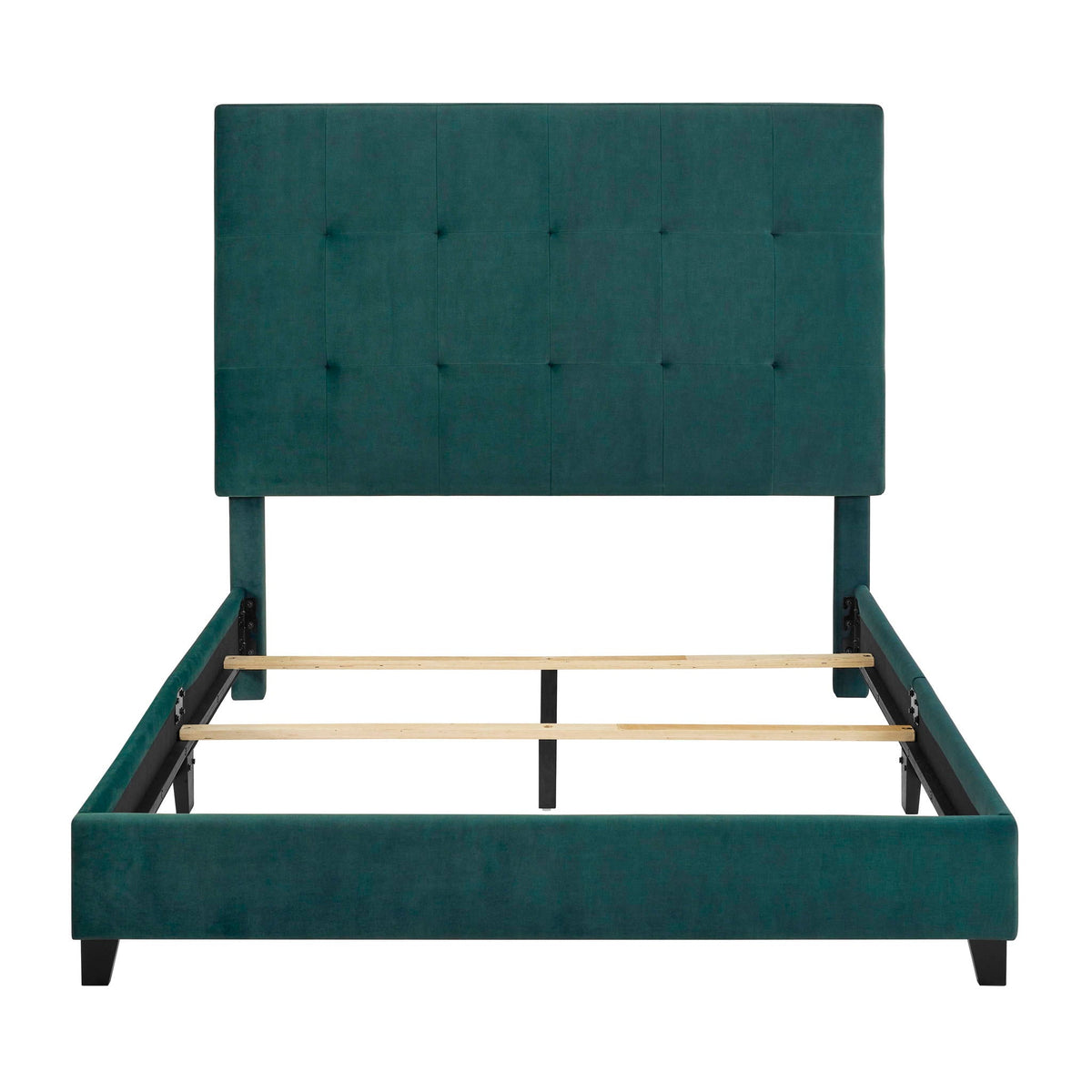 Tufted Upholstered Headboard Platform Bed with Padded Headboard - Queen, Beige or Dark Green, photo 11 of 29