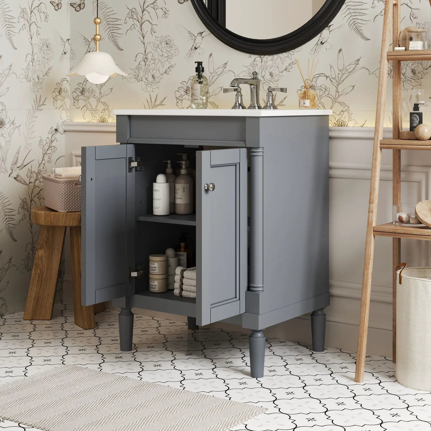 Bathroom Vanity With Top Sink, 2 Tier Storage Cabinet by HouseOfZazla
