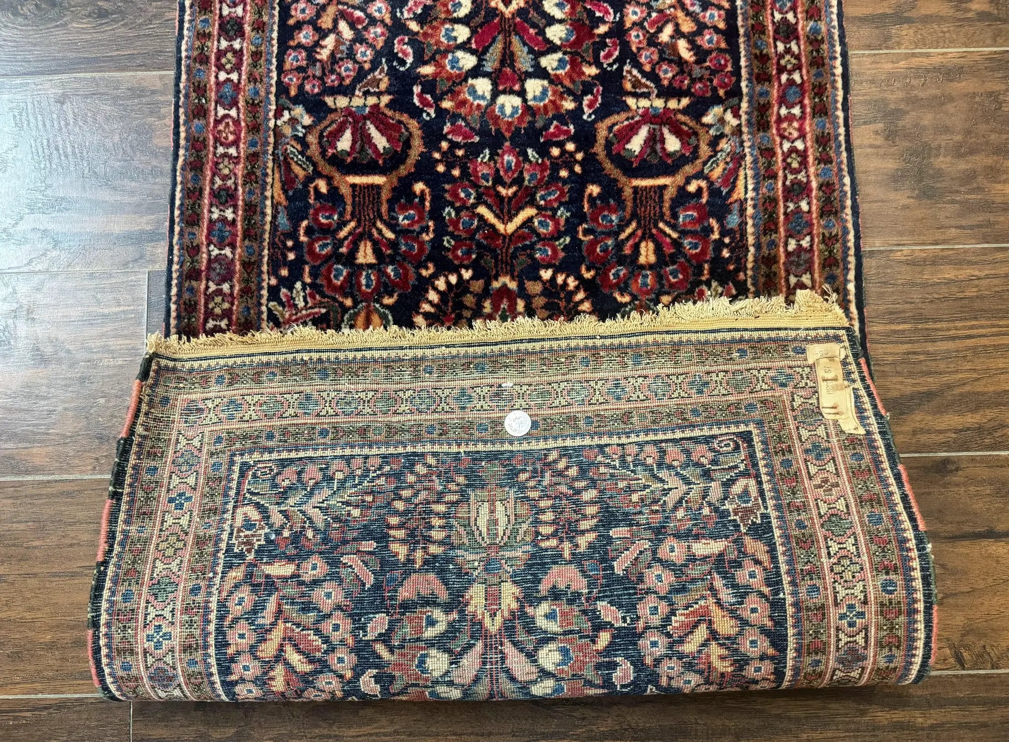 Small Navy Blue Persian Rug 2x4, Sarouk Rug, Rare Colors, Antique 1920s Wool Rug by Jewel Rugs