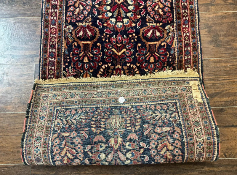 Small Navy Blue Persian Rug 2x4, Sarouk Rug, Rare Colors, Antique 1920s Wool Rug by Jewel Rugs