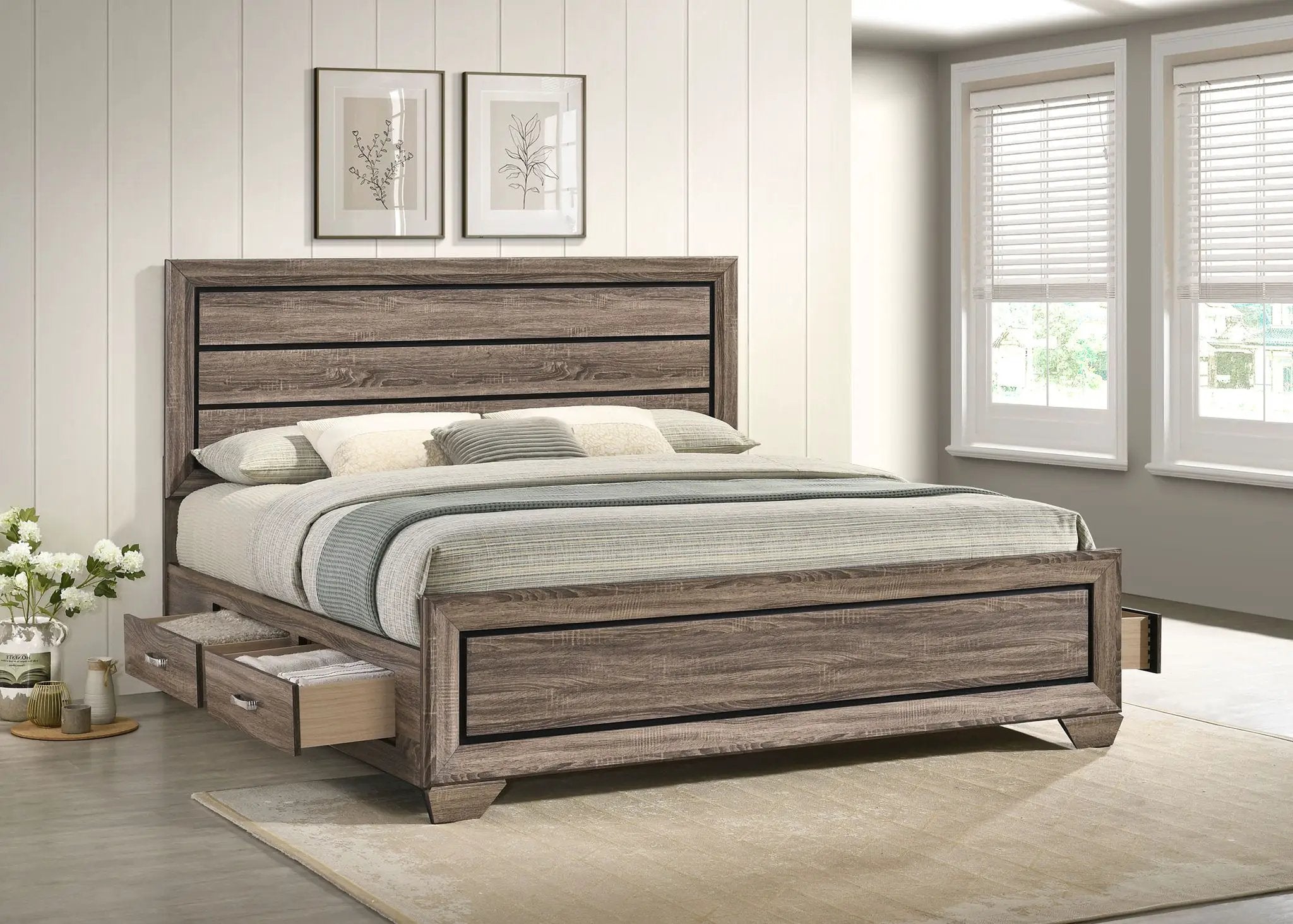Kauffman Wood Eastern King Storage Panel Bed Washed Taupe by Unique Piece Furniture
