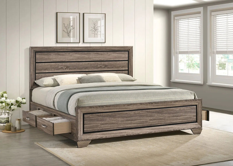 Kauffman Wood Eastern King Storage Panel Bed Washed Taupe by Unique Piece Furniture