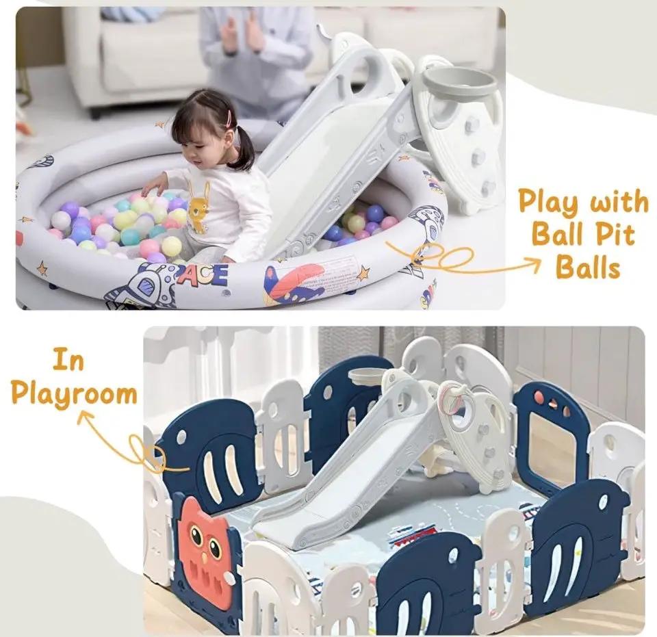 Open Box Onasti Kids Slide for Toddlers Age 1-3 Indoor Baby Plastic Slide Outdoor Climber Freestanding Playset with Basketball Hoop & Ring Game Grey by Selzalot