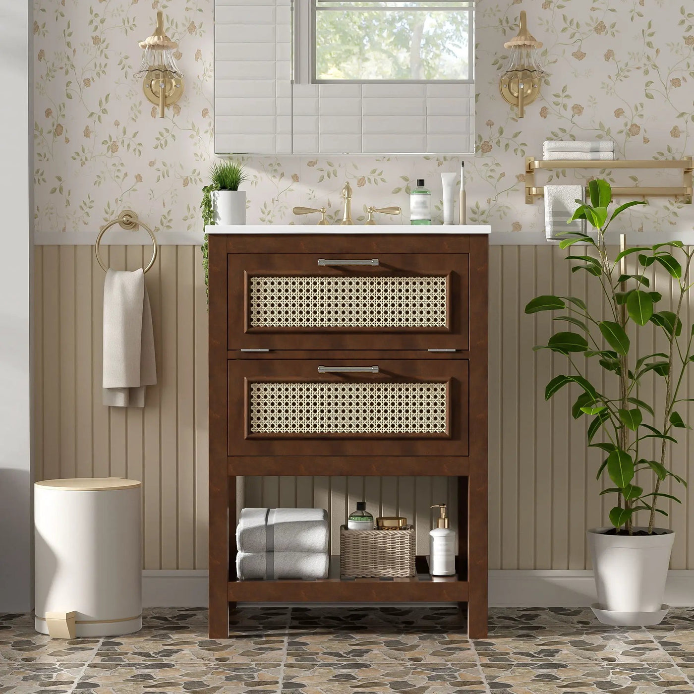 Modern Bathroom Vanity With Integrated Sink, Cabinet With 1 Deep Drawer And 1 Tip-Out Drawer by HouseOfZazla