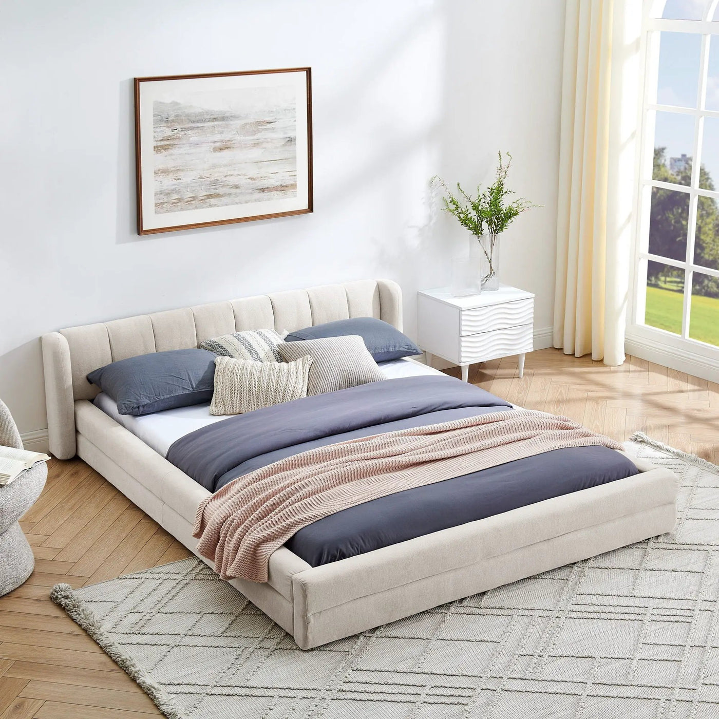 Modern Upholstered Bed Frame With Thick Fabric And Headboard by HouseOfZazla