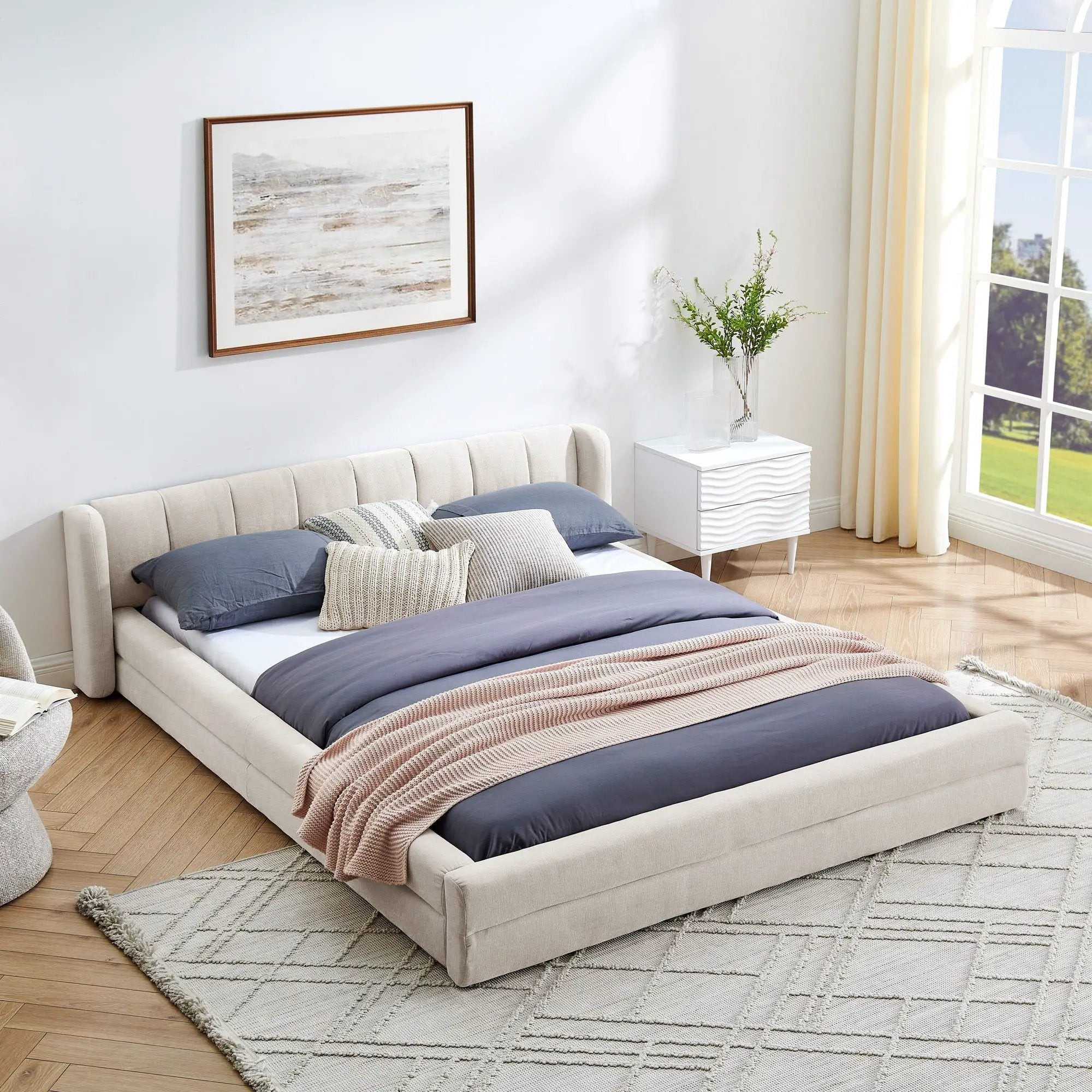 Modern Upholstered Bed Frame With Thick Fabric And Headboard by Unique Piece Furniture