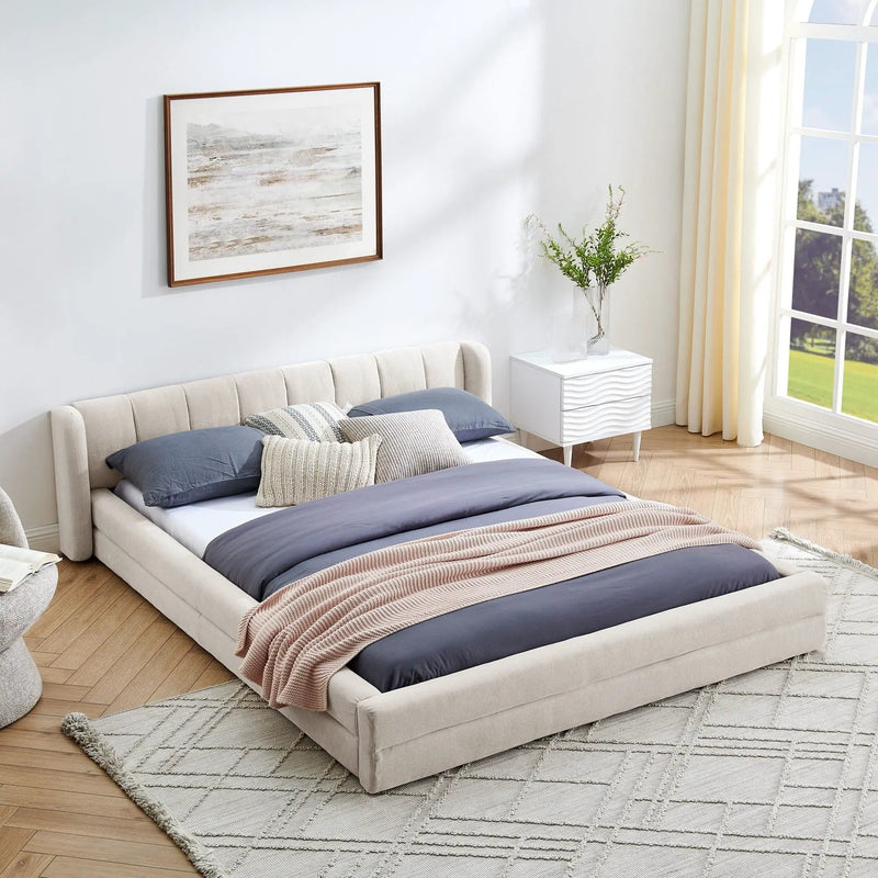 Modern Upholstered Bed Frame With Thick Fabric And Headboard by HouseOfZazla