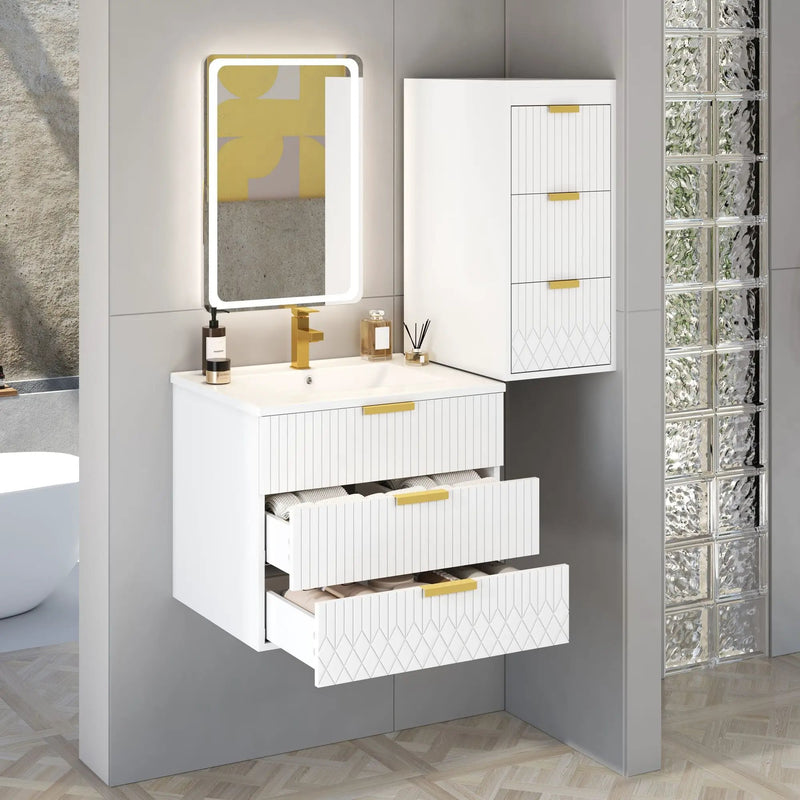 Wall Mounted Floating Cabinet With Side Cabinet Combo, Rectangular Ceramic Sink Vanity by HouseOfZazla