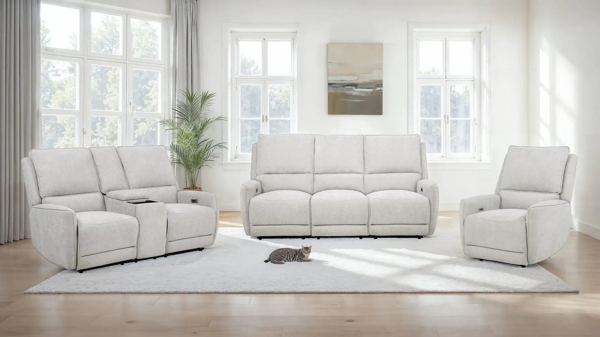 Sylmar 3-piece Chenille Power Reclining Sofa Set Dove Grey by Unique Piece Furniture