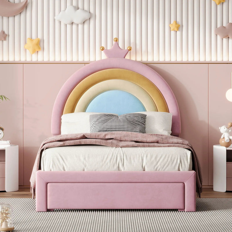 Upholstered Rainbow Design Bed, Princess Platform Bed With Storage Drawer by Unique Piece Furniture