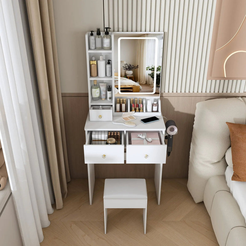 Modern Small Vanity Desk With 3 LED Lighting Modes, 3 Drawers by Unique Piece Furniture