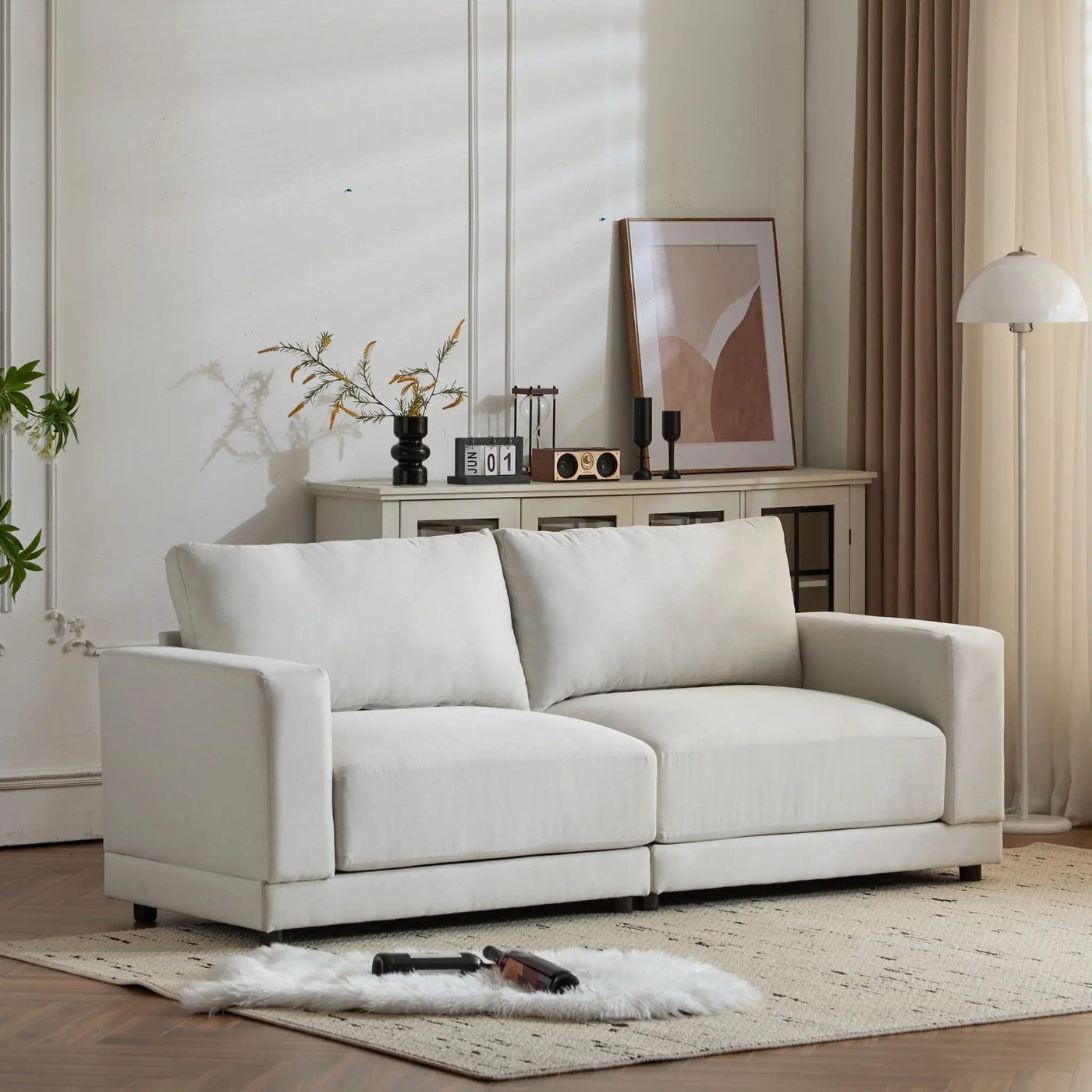Modern Square Arm Sofa With Soft Fabric Upholstery, Deep Cushions by HouseOfZazla