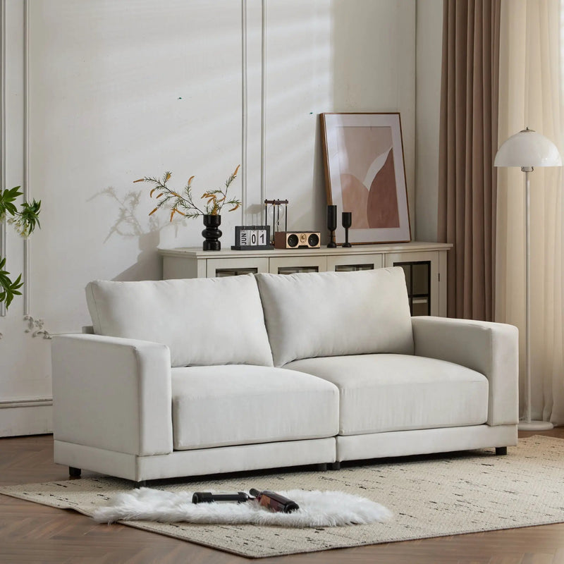 Modern Square Arm Sofa With Soft Fabric Upholstery, Deep Cushions by HouseOfZazla
