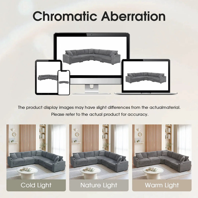 Convertible L Shaped Sectional Corner Couch With Armrest Storage Cup Holders USB Charger, Irregular Corner Oversized Comfy Modular Sofa by HouseOfZazla