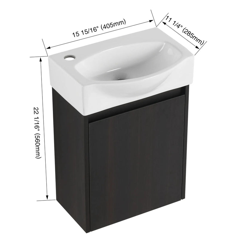Modern Bathroom Vanity With Ceramic Basin, Wall Mounted Floating Sink Combo, Storage Cabinet by Unique Piece Furniture