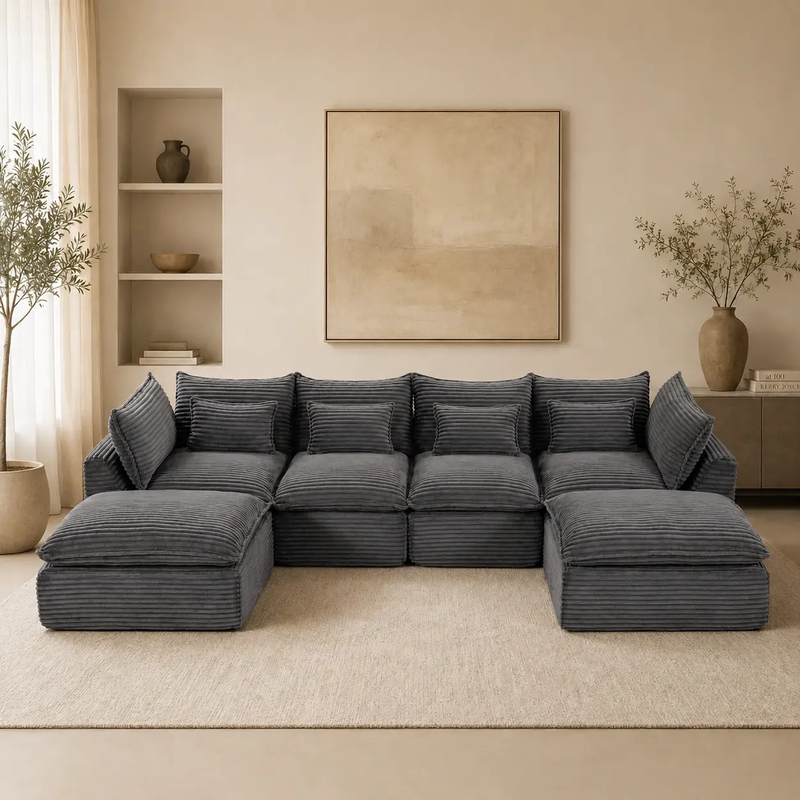 129.8" Width Cloud Couch Oversized Modular Sectional Sofa by HouseOfZazla