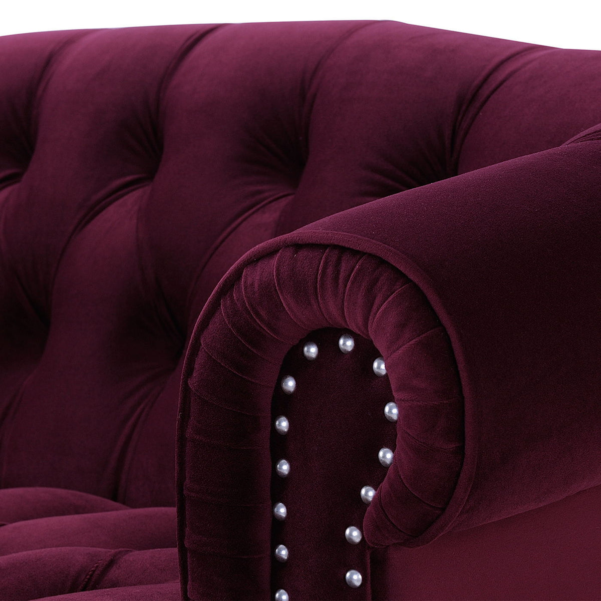 Victorian Chesterfield Loveseat with High-Density Foam - Dark Red or Green, photo 10 of 14