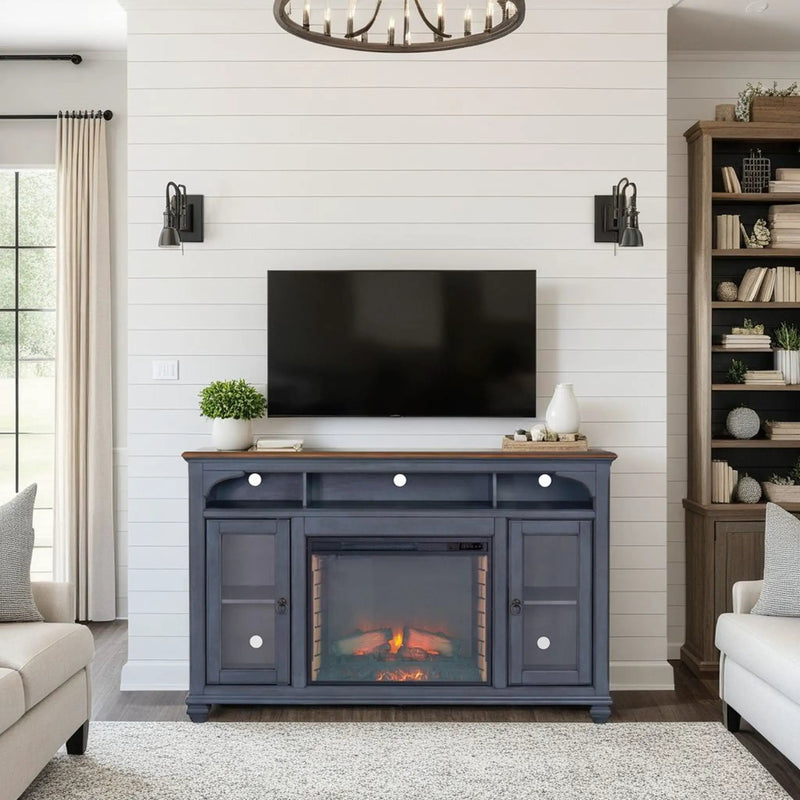 Fireplace TV Stand For TVs Up To 80" - Blue by Unique Piece Furniture
