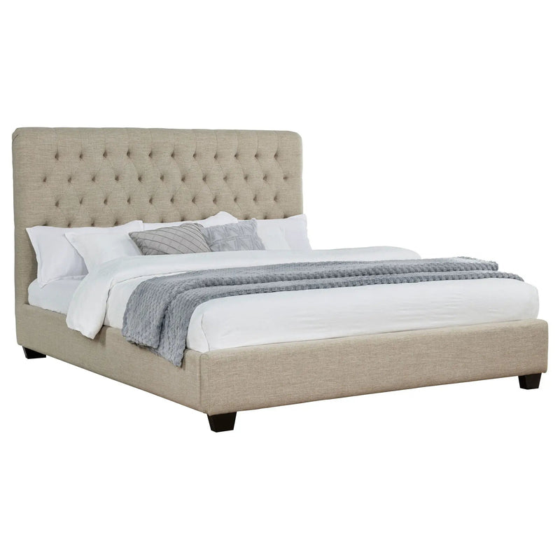 Upholstered California King Bed With Tufted Headboard And Birch Legs - Oatmeal by HouseOfZazla