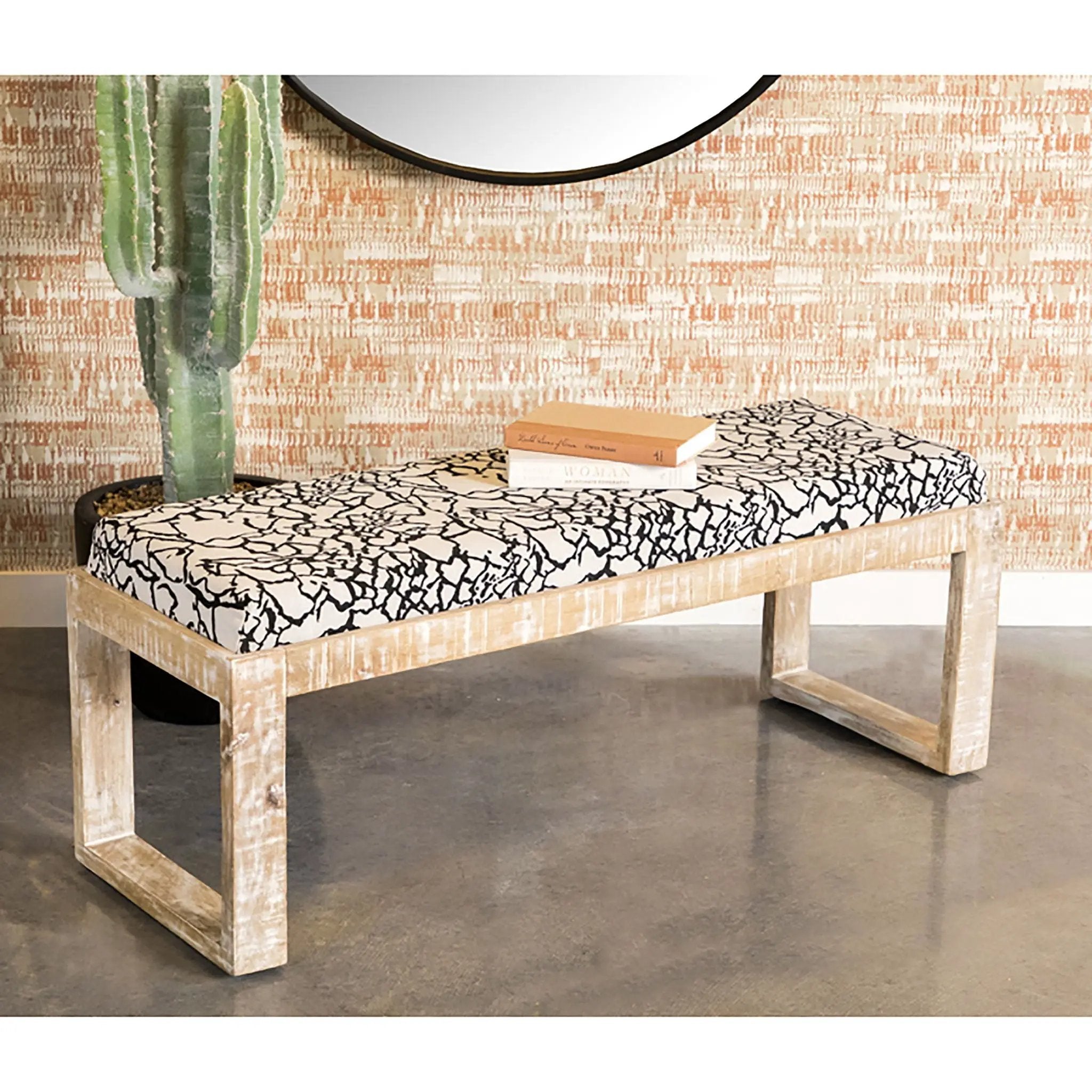 Sled - Leg Accent Bench With Abstract Upholstery - White by HouseOfZazla