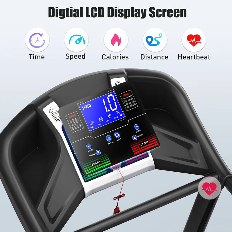 Treadmills For Home, Electric Treadmill With Automatic Incline, Foldable 3.5Hp Workout Running Machine Walking, Double Running Board Shock Absorption Pulse Sensor Bluetooth Speaker App Fitshow - Black by HouseOfZazla