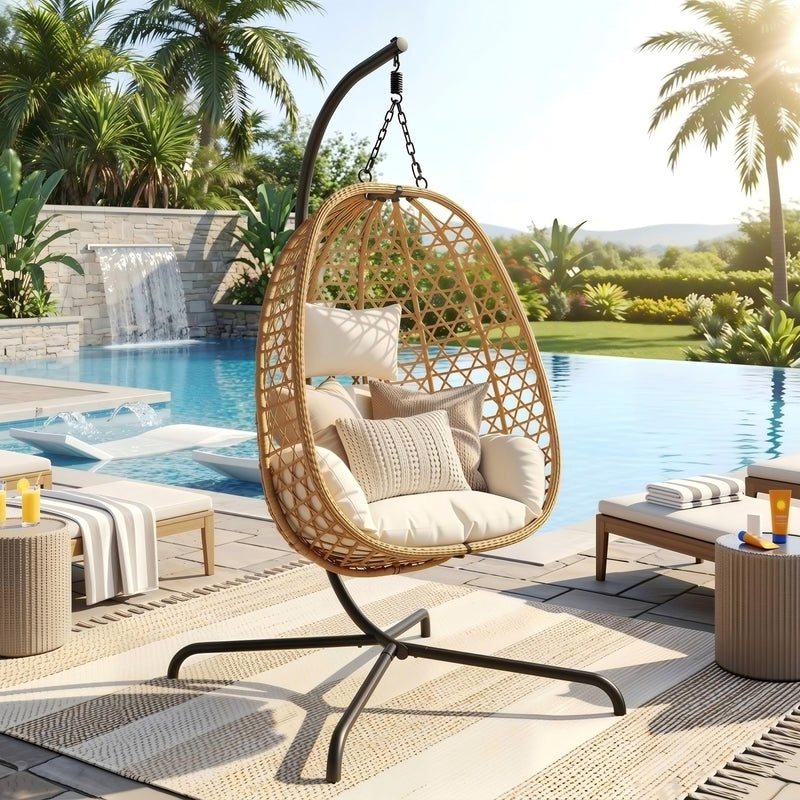 Egg Chair with Stand, Patio Wicker Hanging Chair, Hammock Swing Chair by HouseOfZazla
