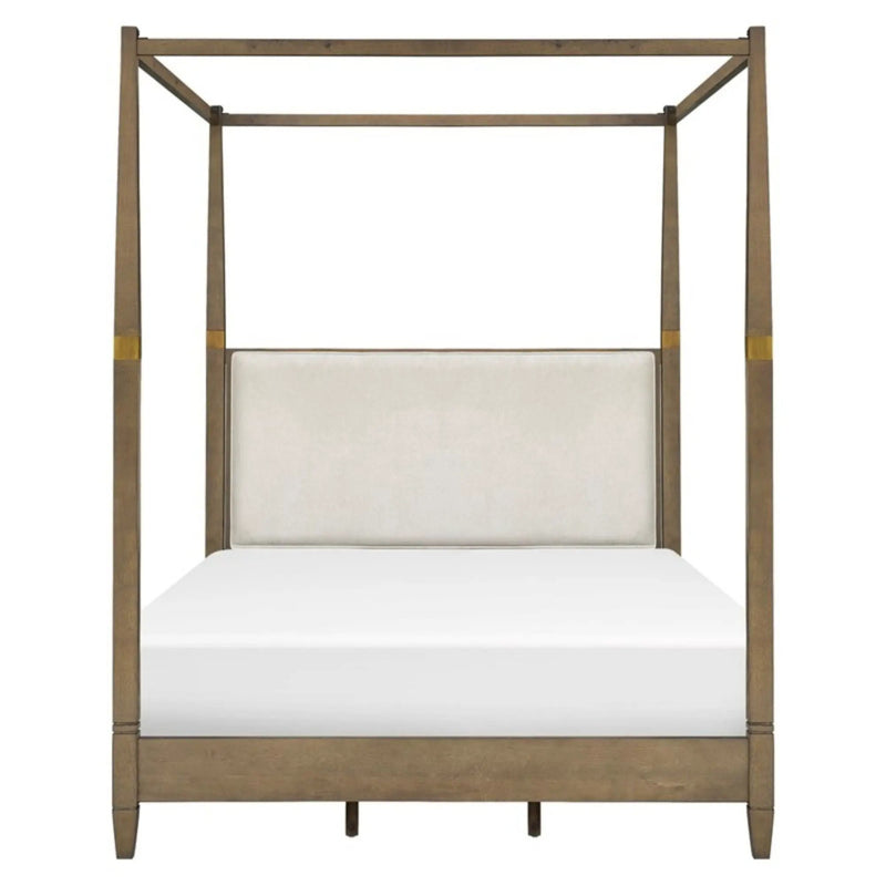 Queen Canopy Bed Frame With Upholstered Headboard - Brown by HouseOfZazla