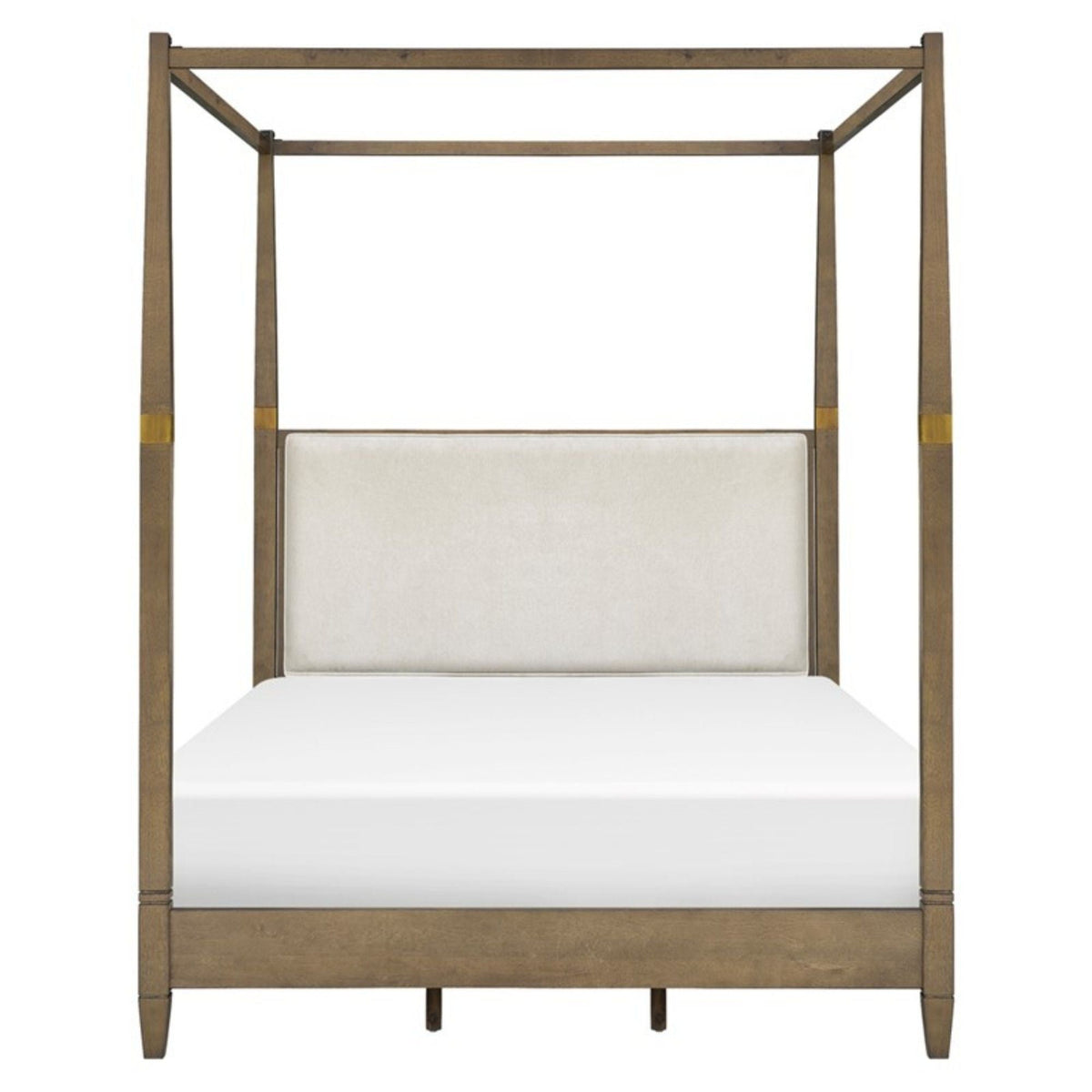 Queen Canopy Bed Frame with Upholstered Headboard - Brown, photo 5 of 9