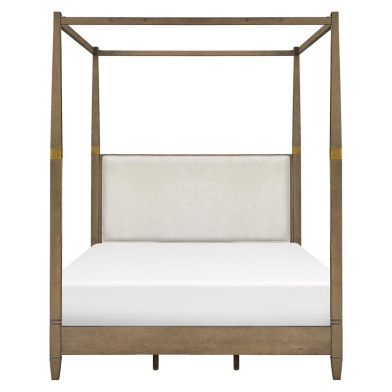 Queen Canopy Bed Frame with Upholstered Headboard - Brown, photo 5 of 9